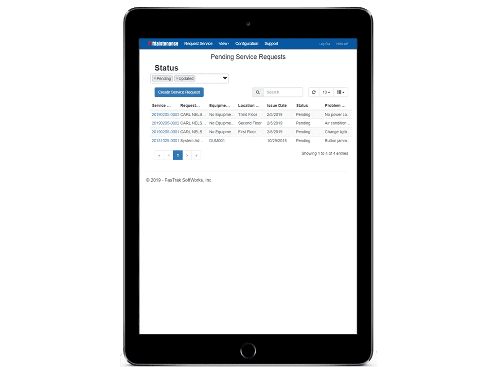 Vertical tablet show pending service requests