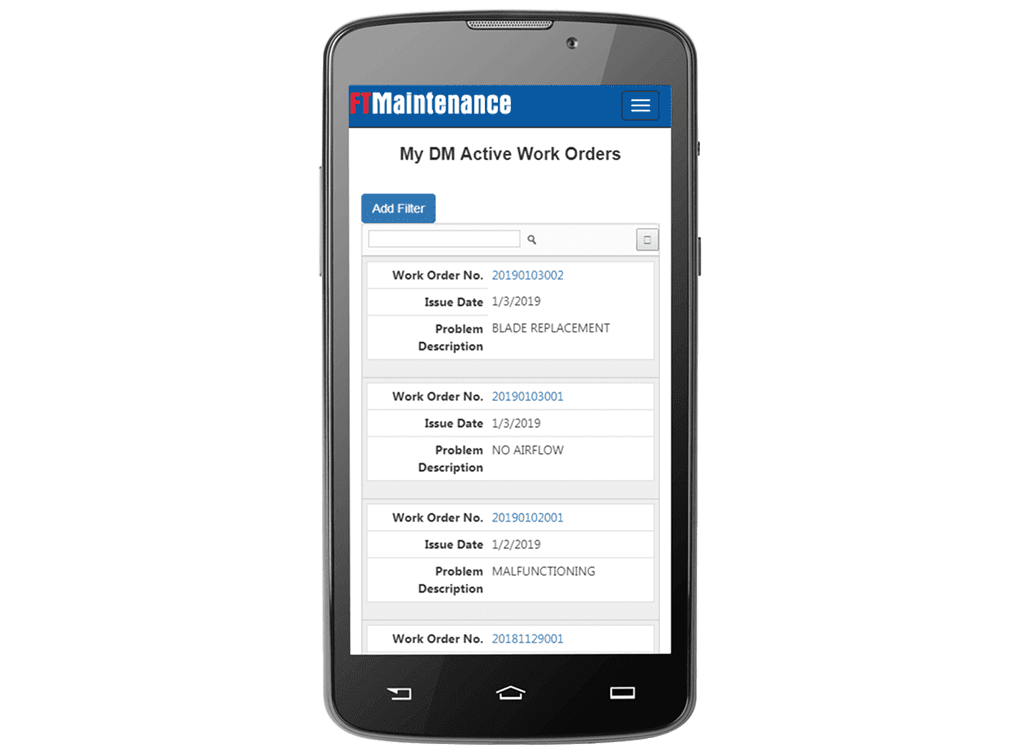 Mobile phone list of active work orders