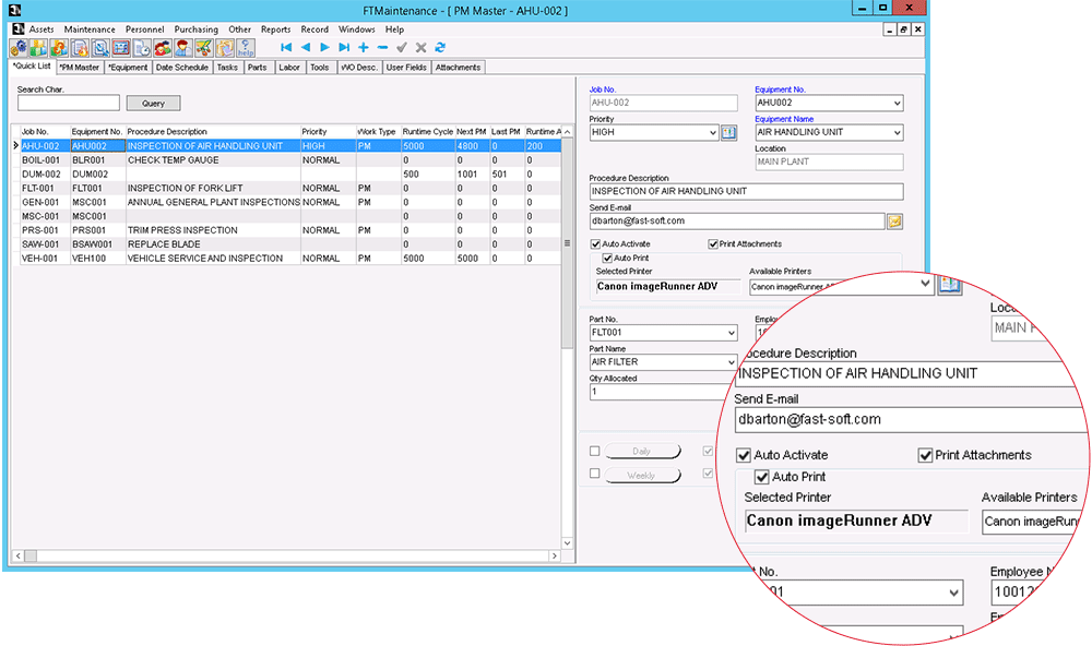 Desktop screenshot with enlarged circle showing description and email input fields