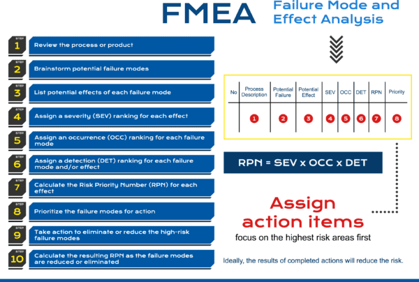 Graphic displaying 10 steps of FMEA using in root cause analysis