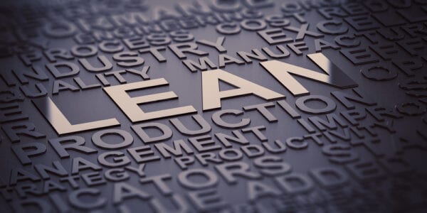Steal lettering with an emphasis on lean production, also known as lean manufacturing.