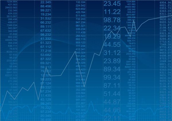 Predictive data analysis concept of numbers and line charts to represent predictive maintenance.